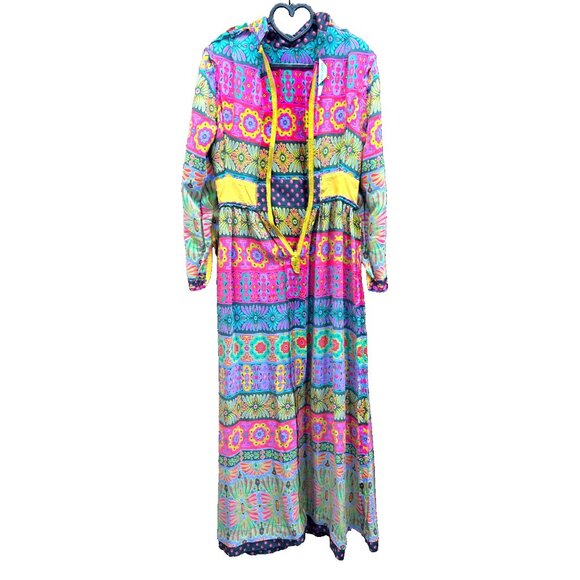 VTG Alex Colman Dress 60s 70s Mod Hippie Psychedelic Vintage Maxi High Neck EUC - Picture 9 of 11